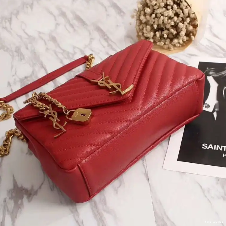 CHEAP Classic Matelasse College Chain In Gold Saint Laurent Leather Red Medium Bag 0327